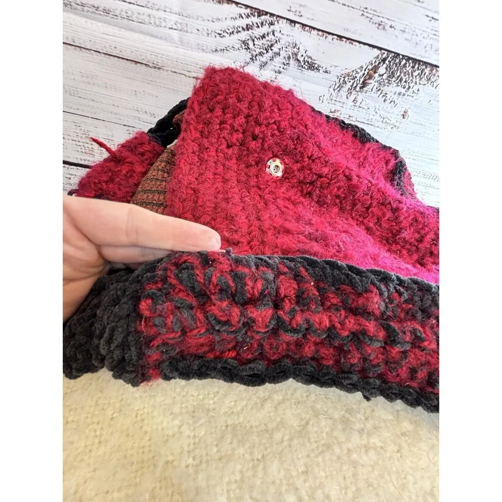 Handmade Crochet Purse Lined Red Black Fuzzy Whimsigoth Fairy Grunge Witchy